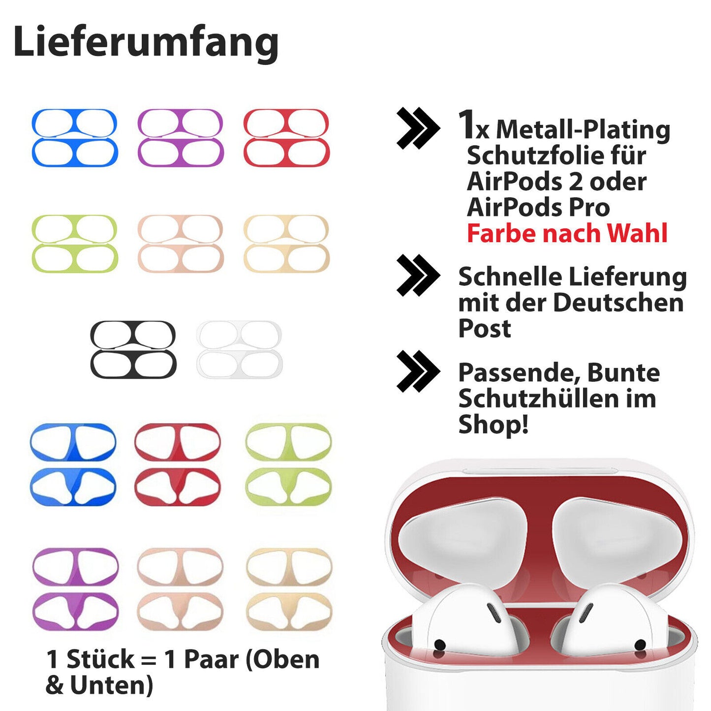 Metallic Schutzfolie für AirPods 2 & PRO Case Hülle Cover Schutzhülle Sticker