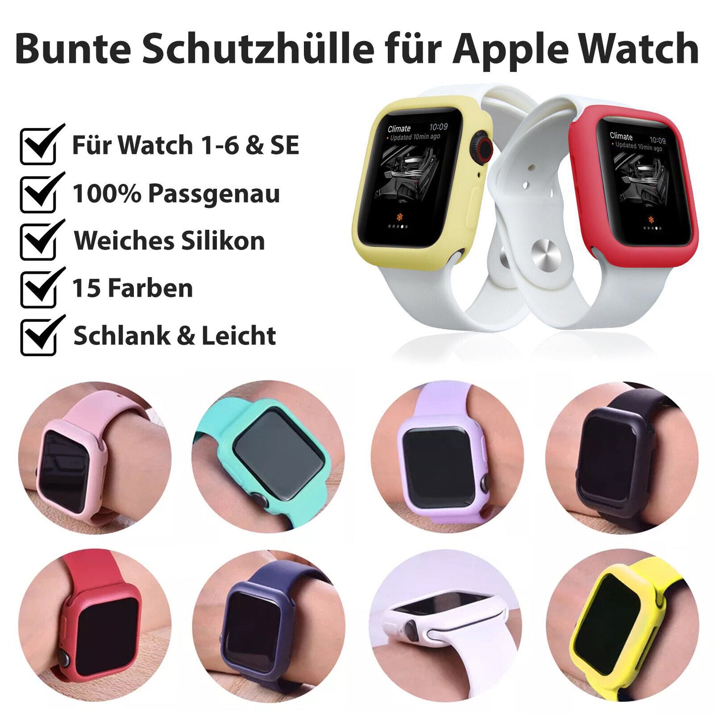 Schutzhülle für Apple Watch Series 1-6 SE 38 40 42 44mm Silikon Case Slim Bumper