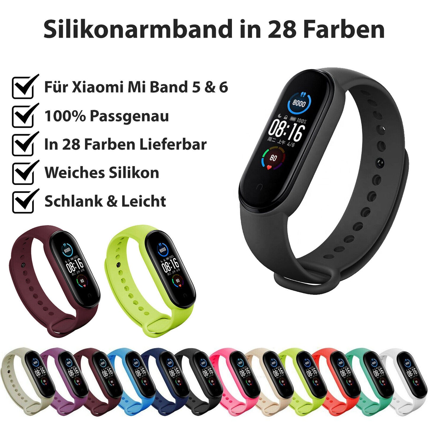 Armband für Xiaomi Mi Band 5 / 6 Fitness Tracker Smartwatch Sport Ersatz Silikon