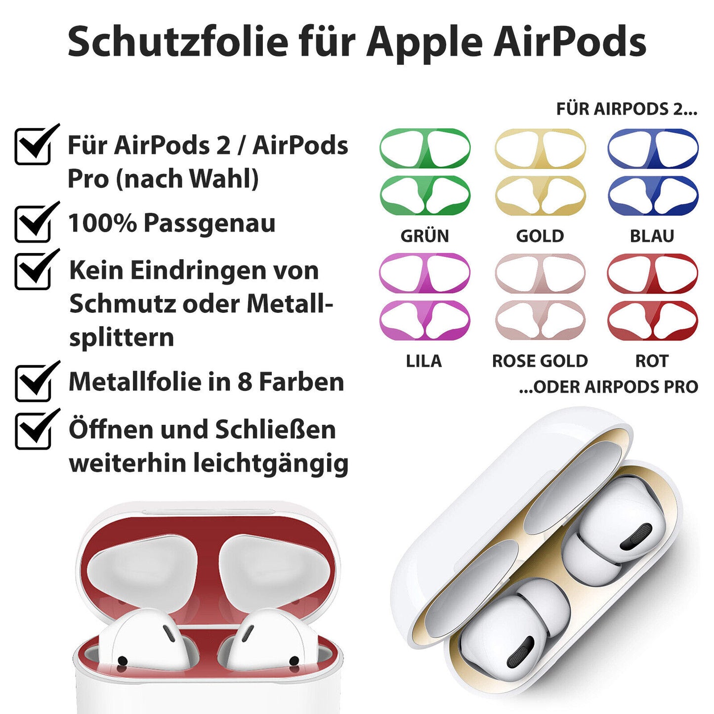 Metallic Schutzfolie für AirPods 2 & PRO Case Hülle Cover Schutzhülle Sticker
