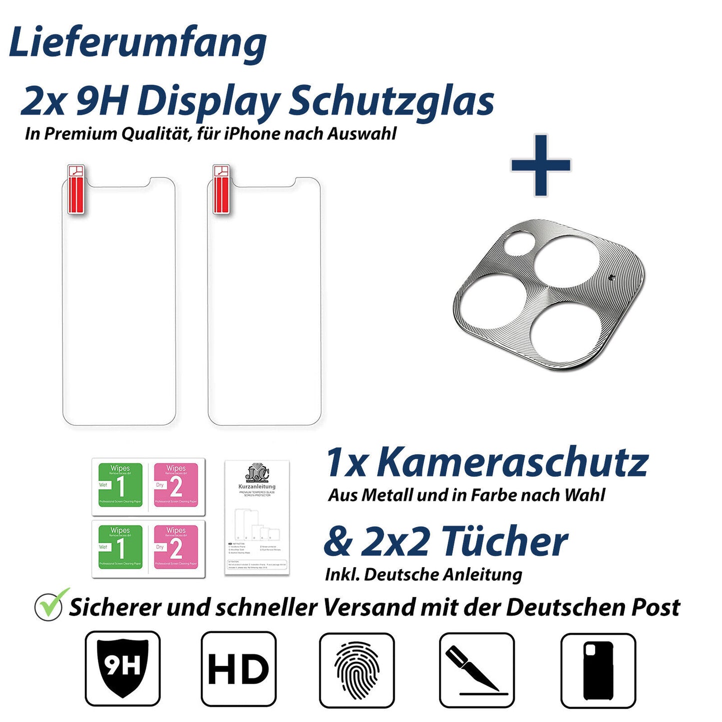 3in1 iPhone 12 11 Mini Pro Max Metall Kameraschutz + 2x Panzer Schutz Glas Folie