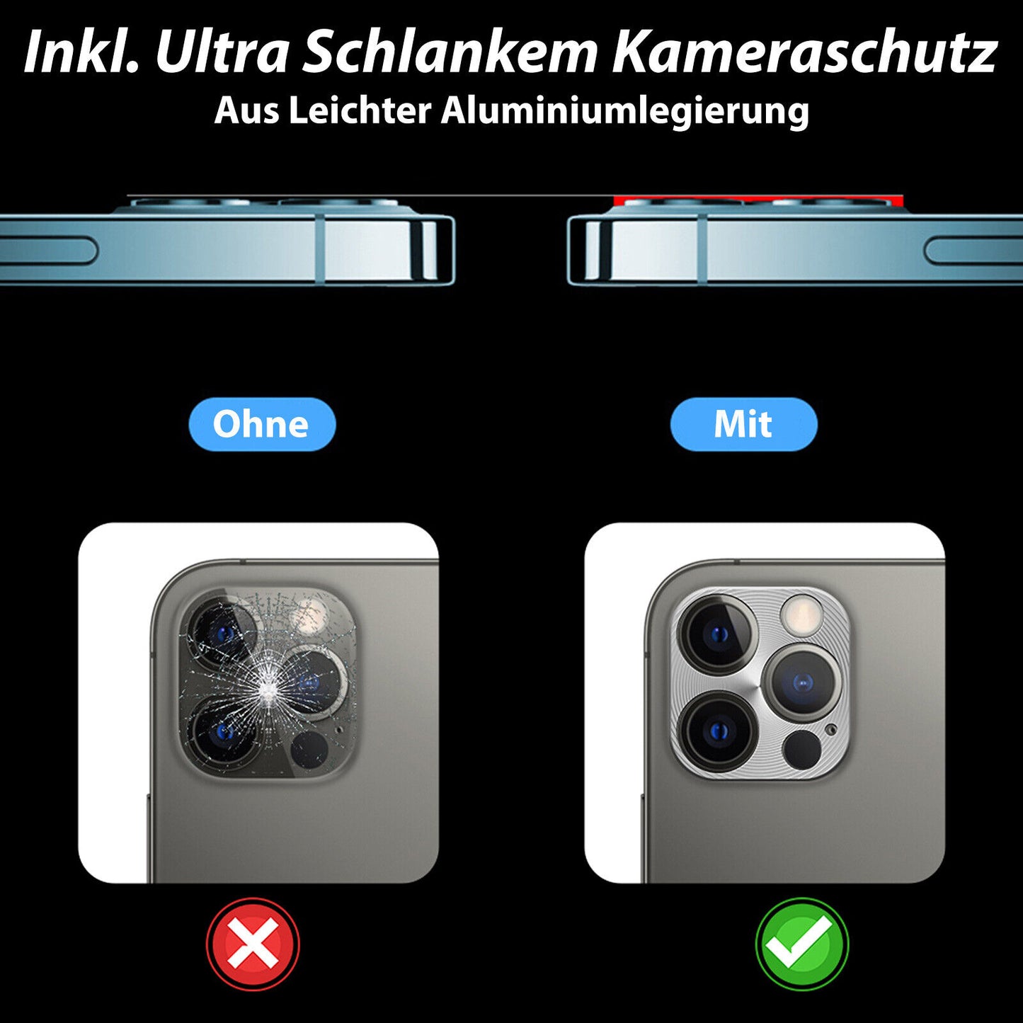 3in1 iPhone 12 11 Mini Pro Max Metall Kameraschutz + 2x Panzer Schutz Glas Folie