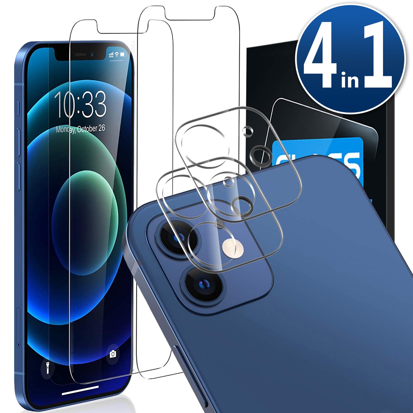 2x Display Schutzglas + 2 x Kameraschutz für iPhone 11 - 16 Pro Max