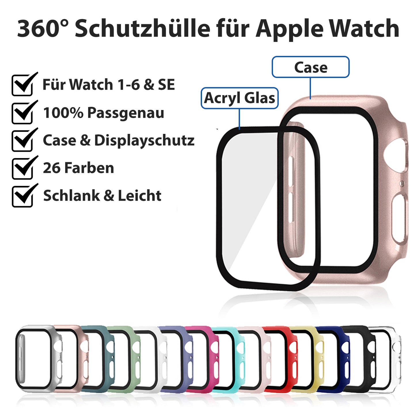 Hülle für Apple Watch Series 1-9 | 44 45 49 mm Schutz Case 360-Grad Cover