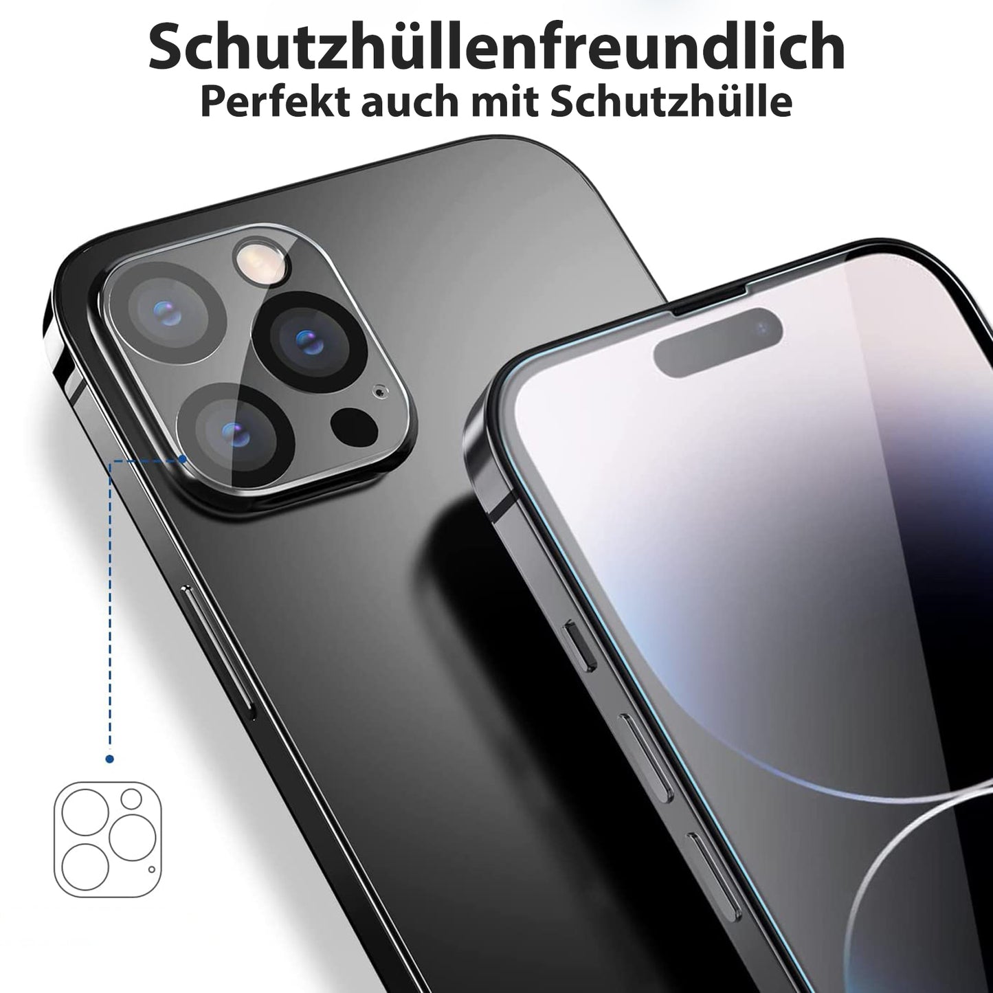 2x Display Schutzglas + 2 x Kameraschutz für iPhone 11 - 16 Pro Max