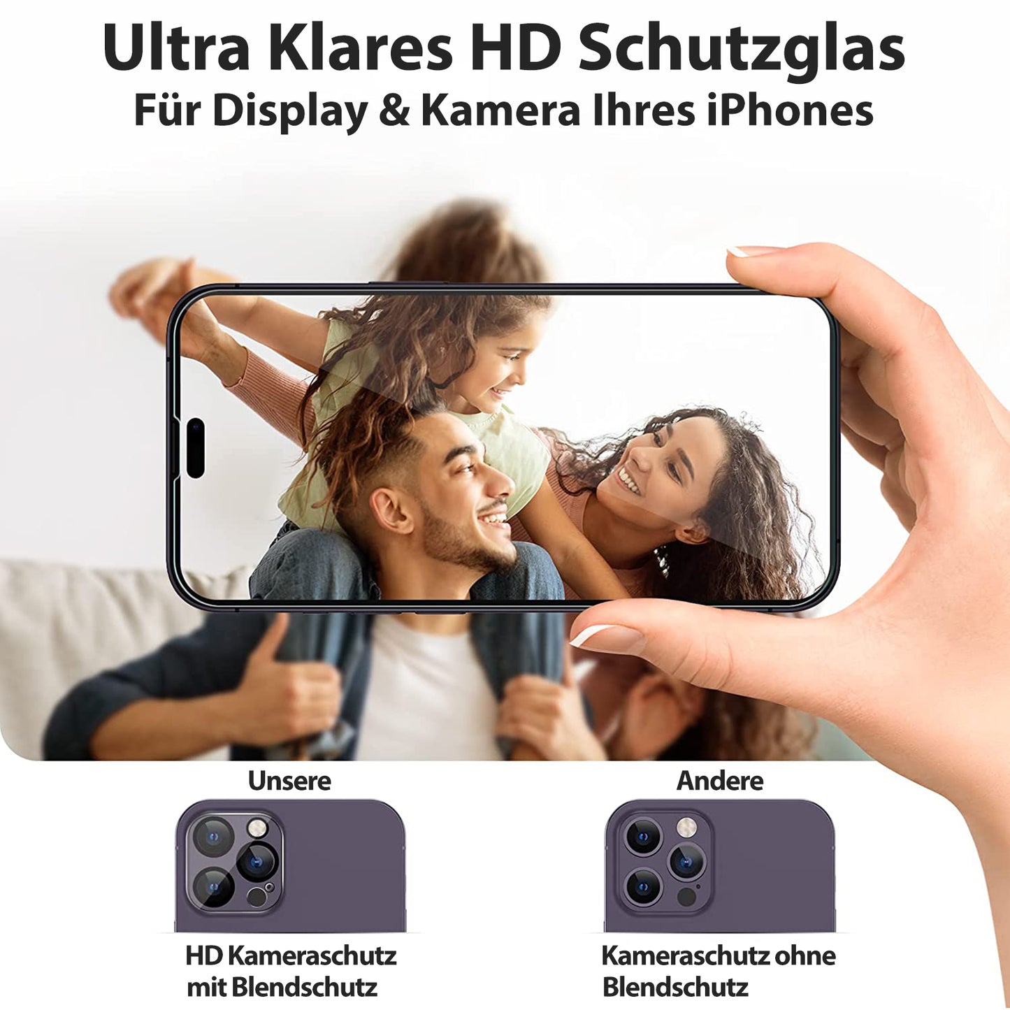2x Display Schutzglas + 2 x Kameraschutz für iPhone 11 - 16 Pro Max