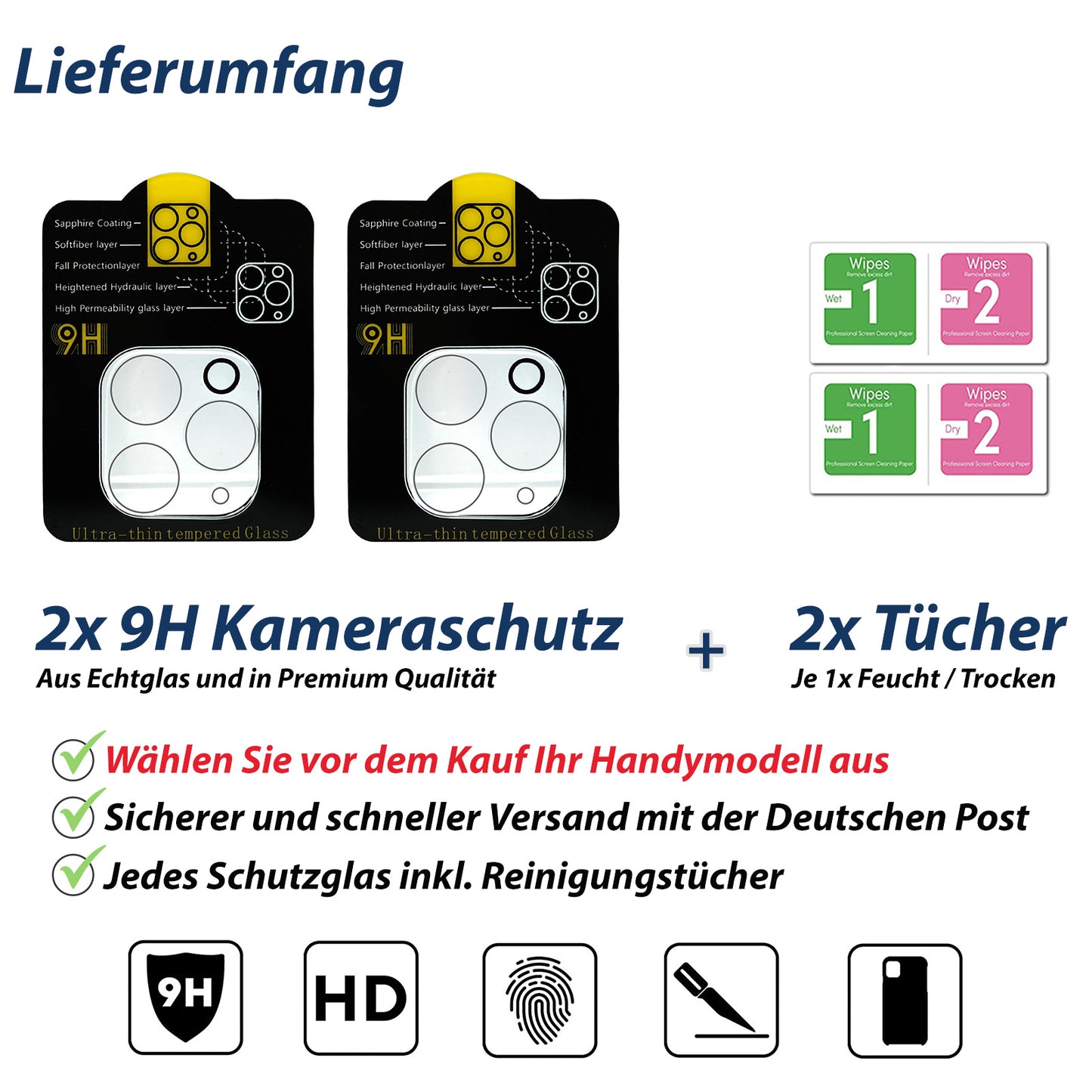 2x Kamera Schutz Glas für iPhone 16 15 14 13 12 11 Pro Max Camera Panzerfolie 9H