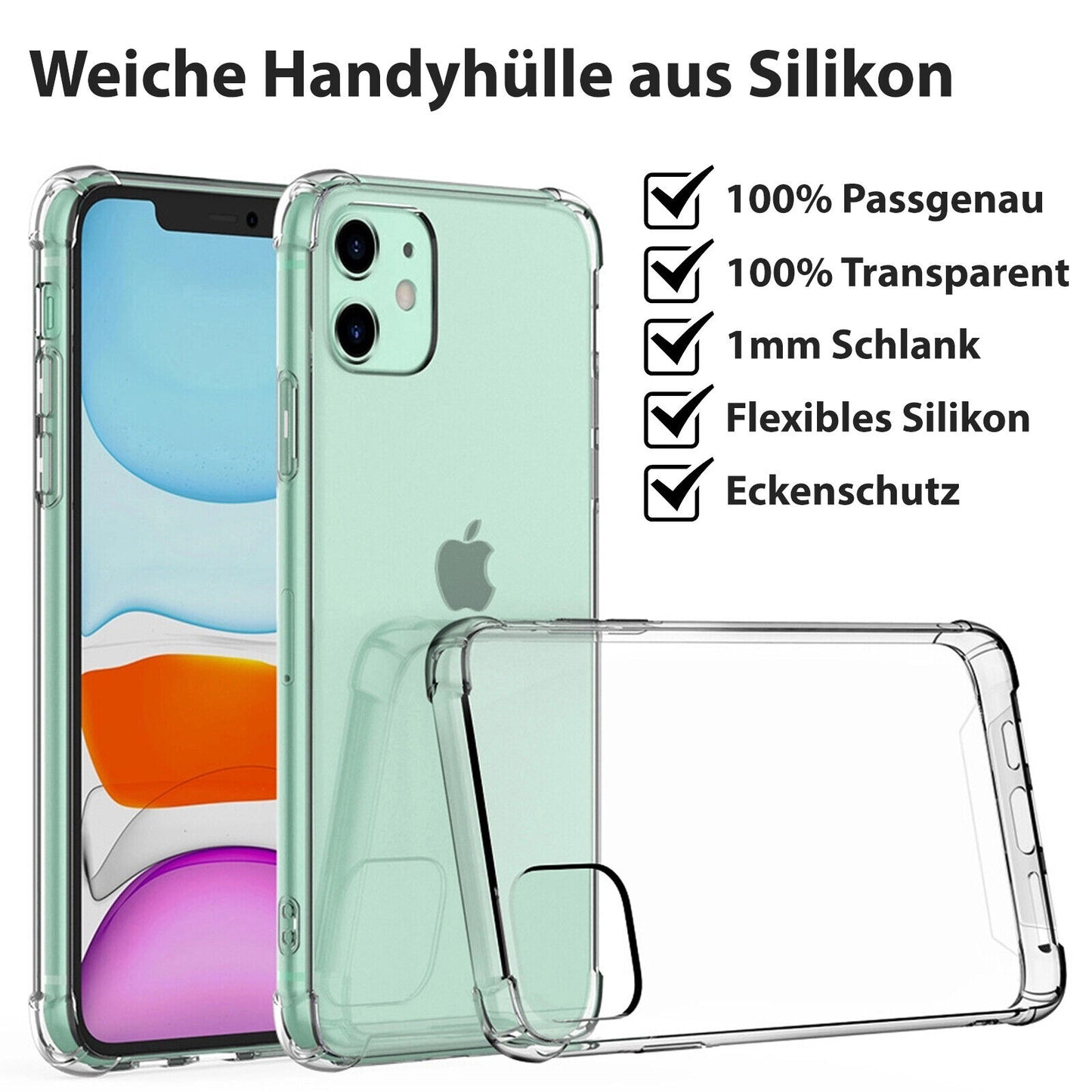 Handy Hülle iPhone 16 15 14 13 12 11 XS XR 8 Pro Max Mini Silikon Schutz Bumper