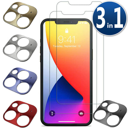 3in1 iPhone 12 11 Mini Pro Max Metall Kameraschutz + 2x Panzer Schutz Glas Folie