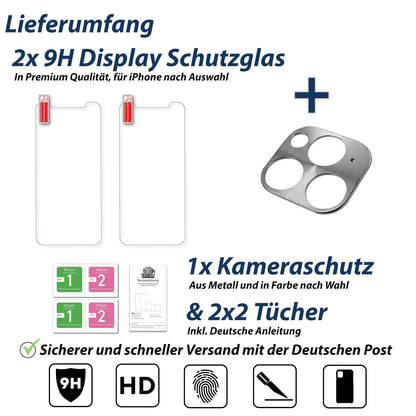 3in1 iPhone 12 11 Mini Pro Max Metall Kameraschutz + 2x Panzer Schutz Glas Folie