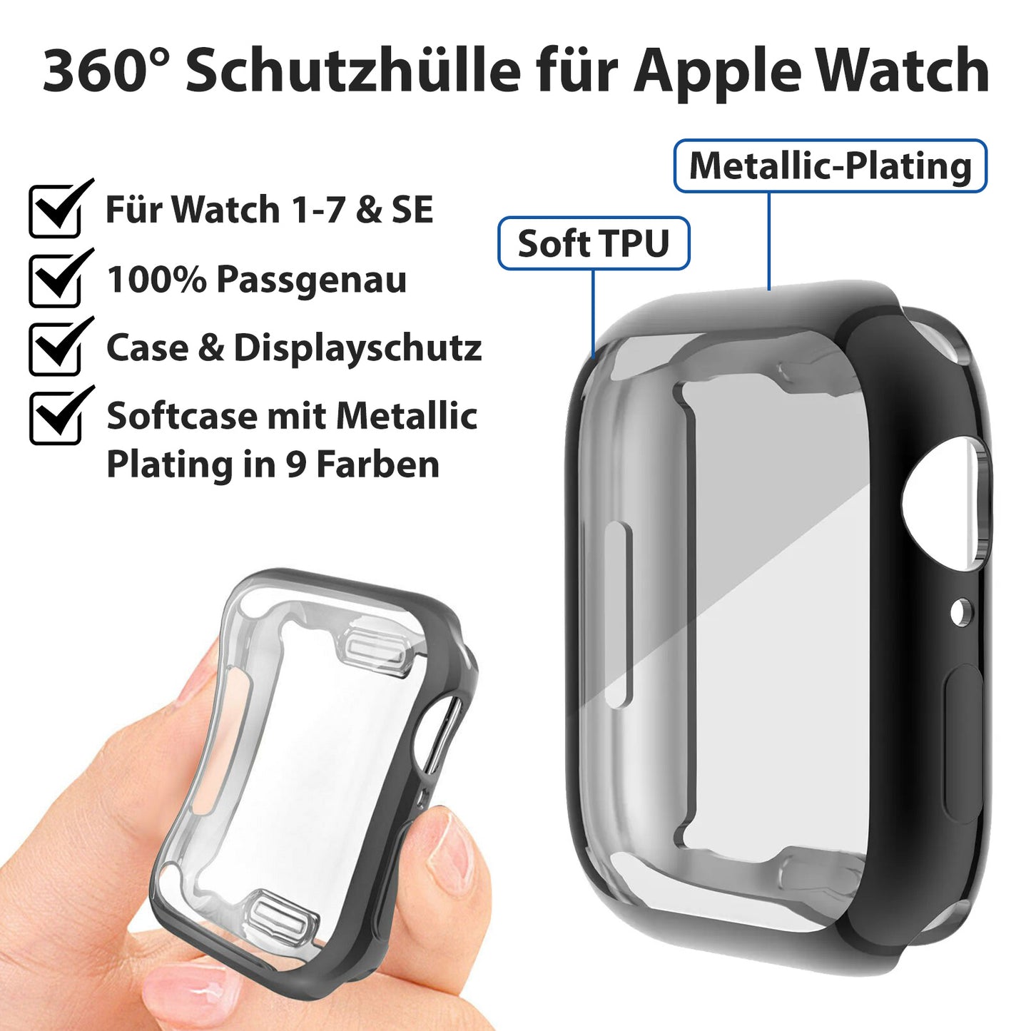 Silikon Case für Apple Watch Series 1-9 Cover 38-49mm 360 Grad Schutz Hülle TPU