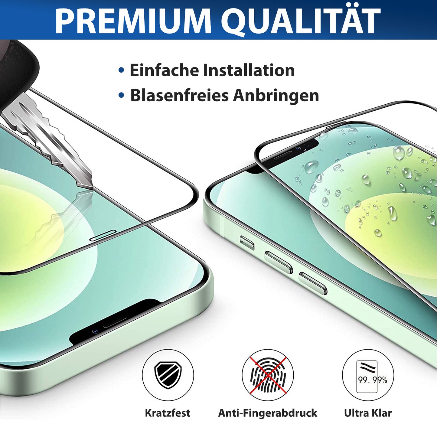 Full Screen Panzerfolie für iPhone 16 15 14 13 12 11 Pro Max Cover Schutz Glas