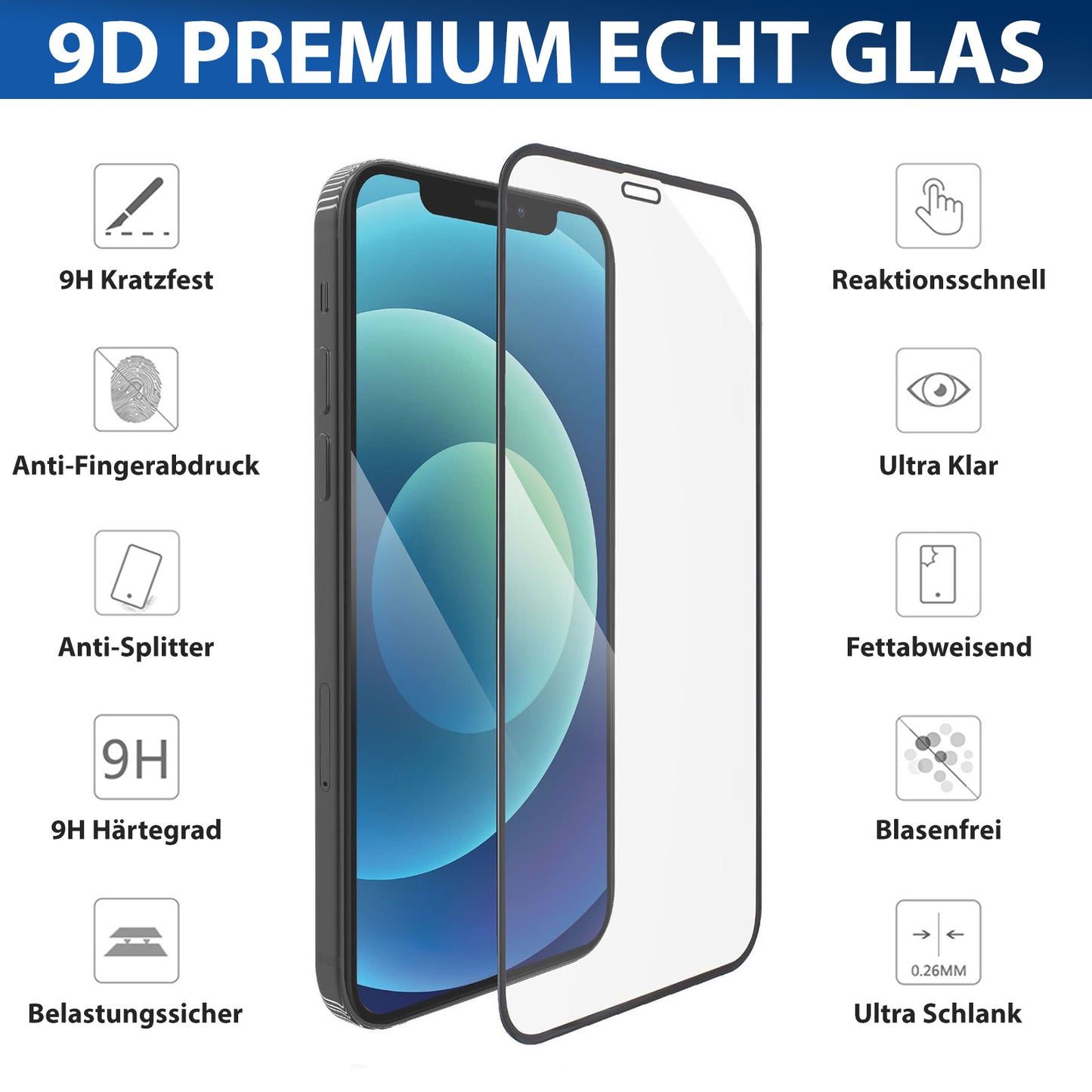 Full Screen Panzerfolie für iPhone 16 15 14 13 12 11 Pro Max Cover Schutz Glas
